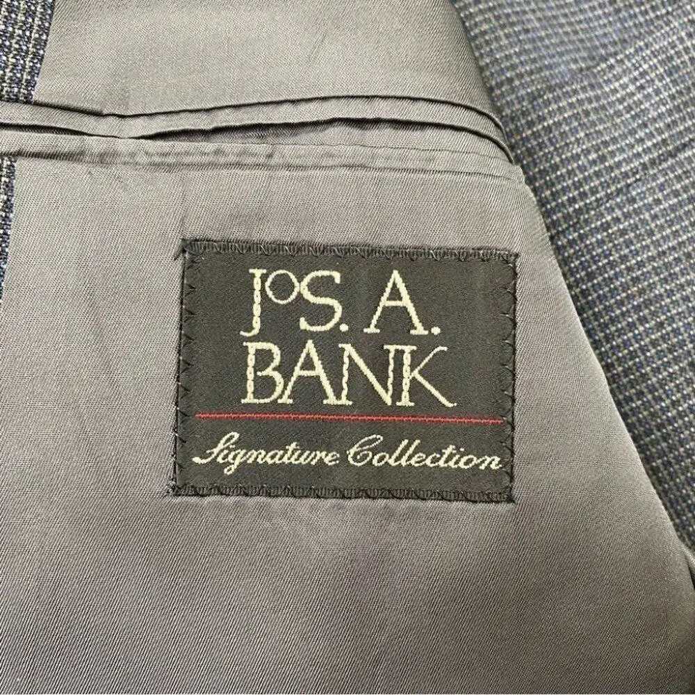Jos A Bank Blazer Mens 42R Gray Blue Check Plaid 2 Two Button Wool Suit Jacket